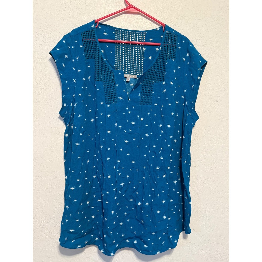 Daniel Rainn Blue Dandelion Print Crochet Lace Blouse 2X DX15490RY3